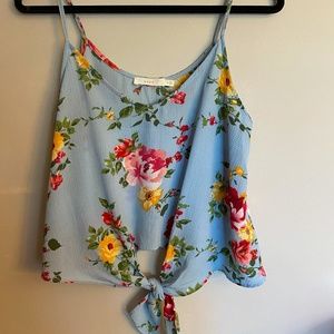 Lush Floral Front Tie Crop Tank Top